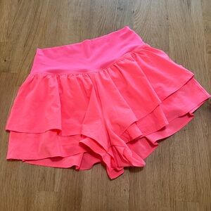 Offline by Aerie MEDIUM Coral Pink Tiered Ruffle Lined Athletic Shorts